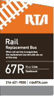 look for this sign to find the stop for 67R replacement buses during rail maintenance