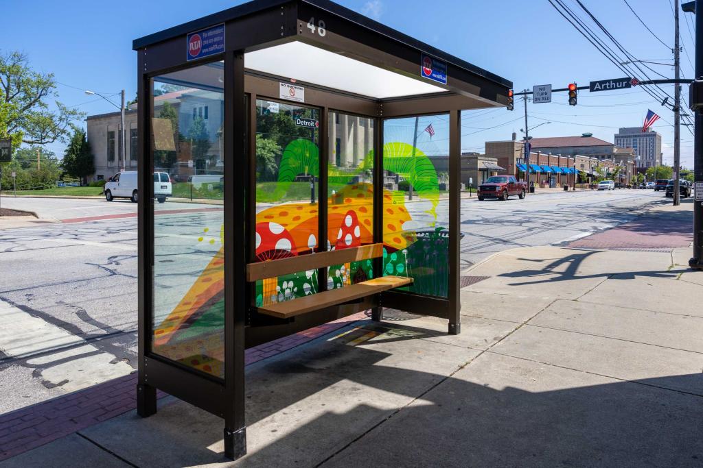 Art posted on bus shelter #48.