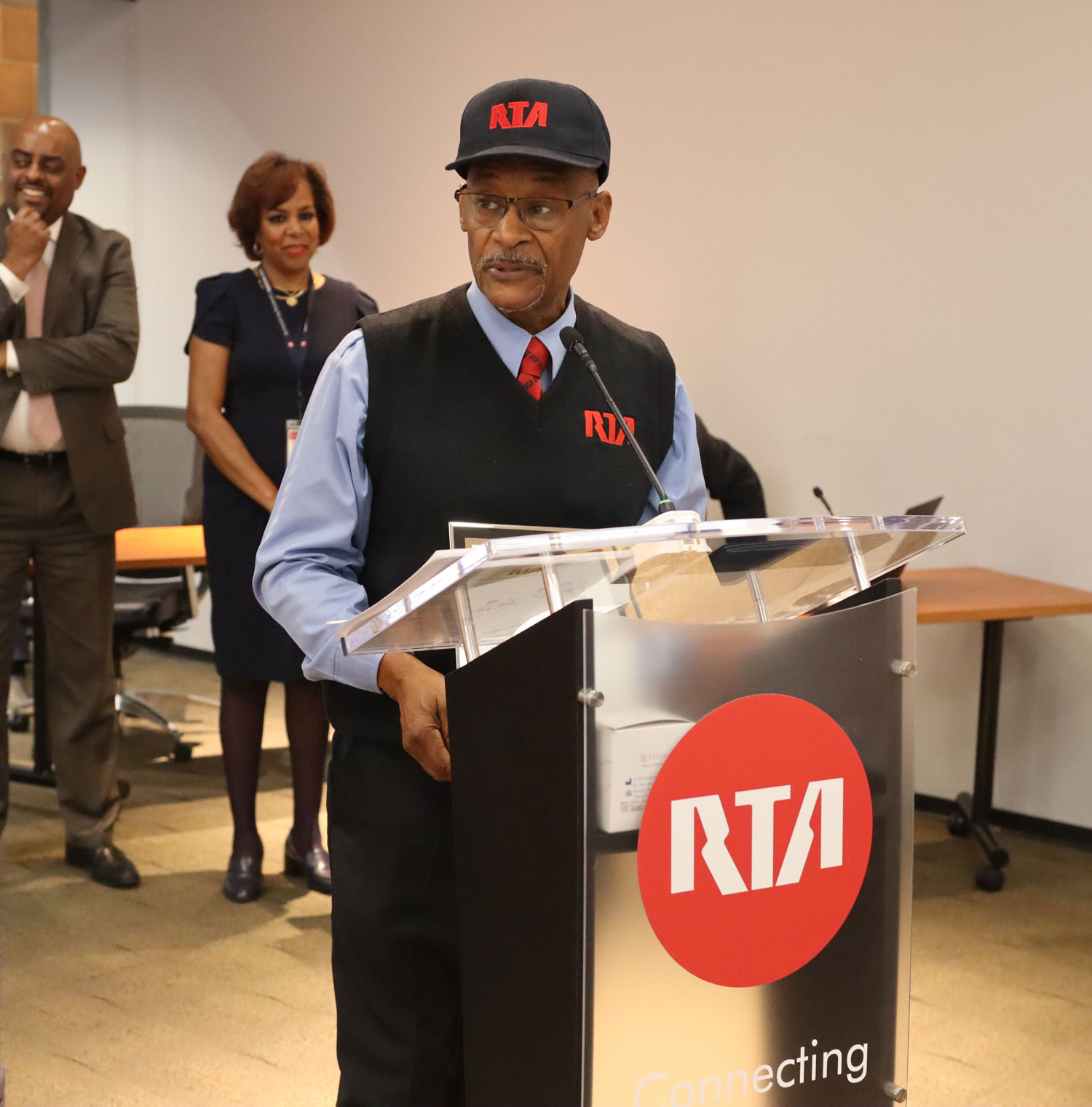 James “Jimmy” Smith speaks at the GCRTA Board of Trustees meeting in October 2023, where he was honored for his 45 years of service with the Greater Cleveland Regional Transit Authority (GCRTA).