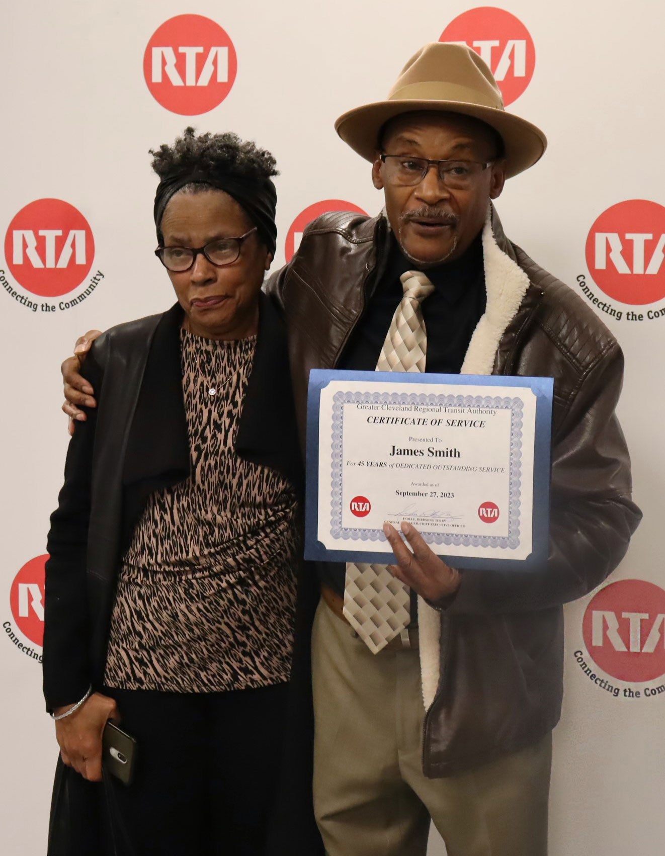 James “Jimmy” Smith celebrates 45 years of service with his wife, Chrishon “Cookie” Smith, in October 2023.