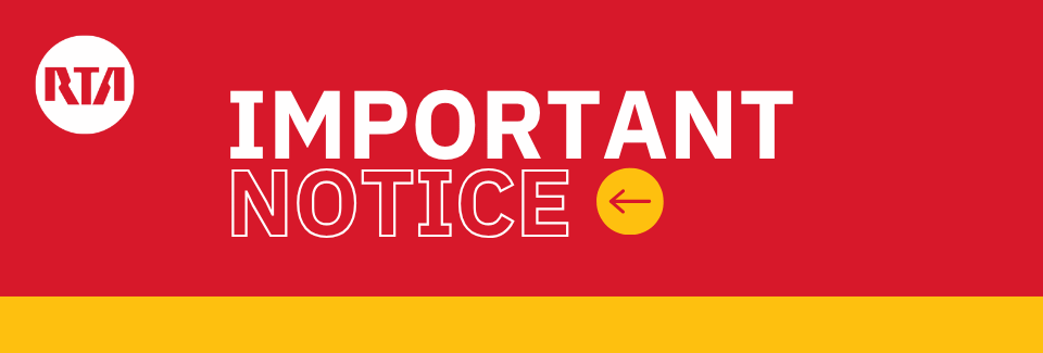 Web banner - red background with yellow stripe on bottom - Text says Important Notice