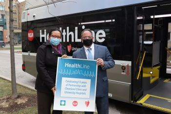 UH representatives tour the new HealthLine BRT vehicles
