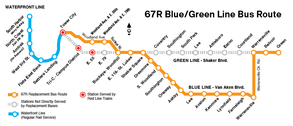 a map of the replacement bus service route