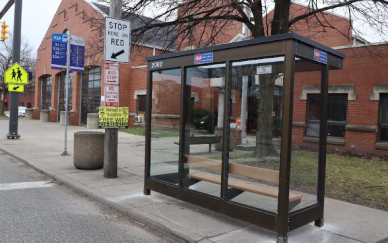 The new bus shelter installed on Pearl Road in Cleveland, Ohio.