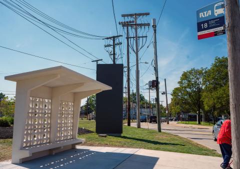 "La Distancia / The Distance" was installed by Chicago-based artist Edra Soto in Cleveland's Clark - Fulton neighborhood.